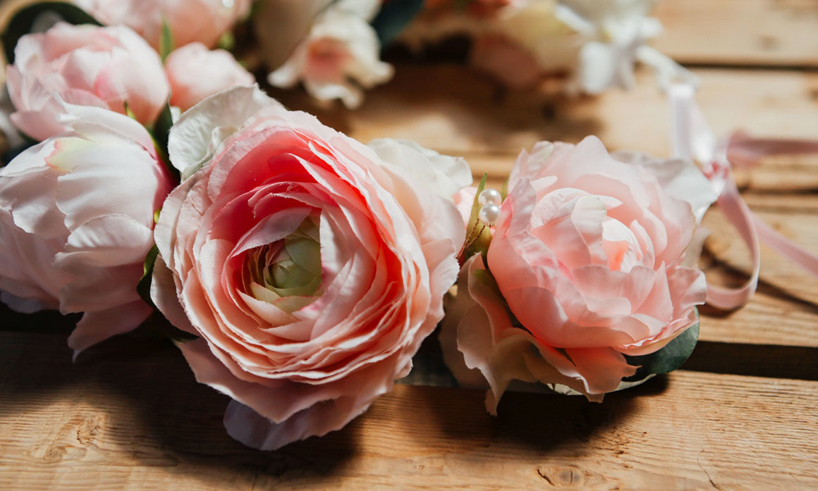 couronne de fleurs mariage poudré pivoine satin élégance fait main