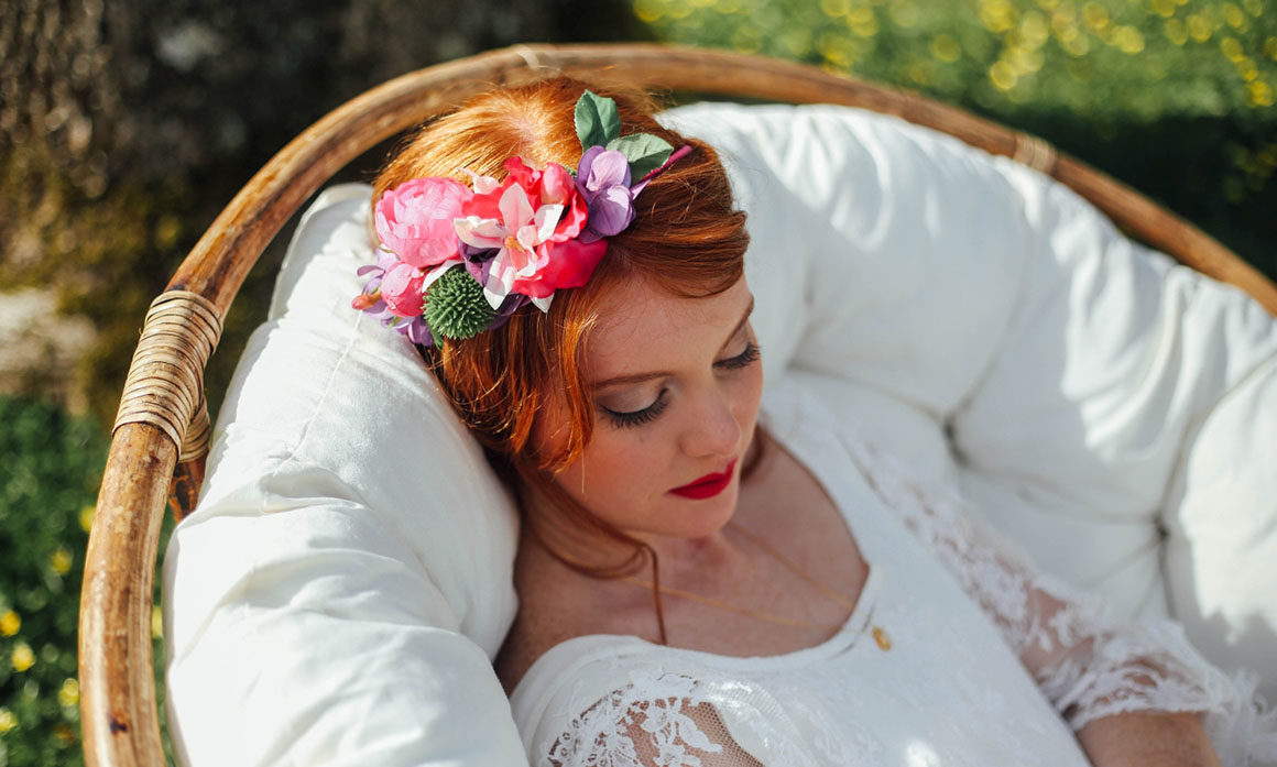 headband floral couleur fuchsia violet rose mariage