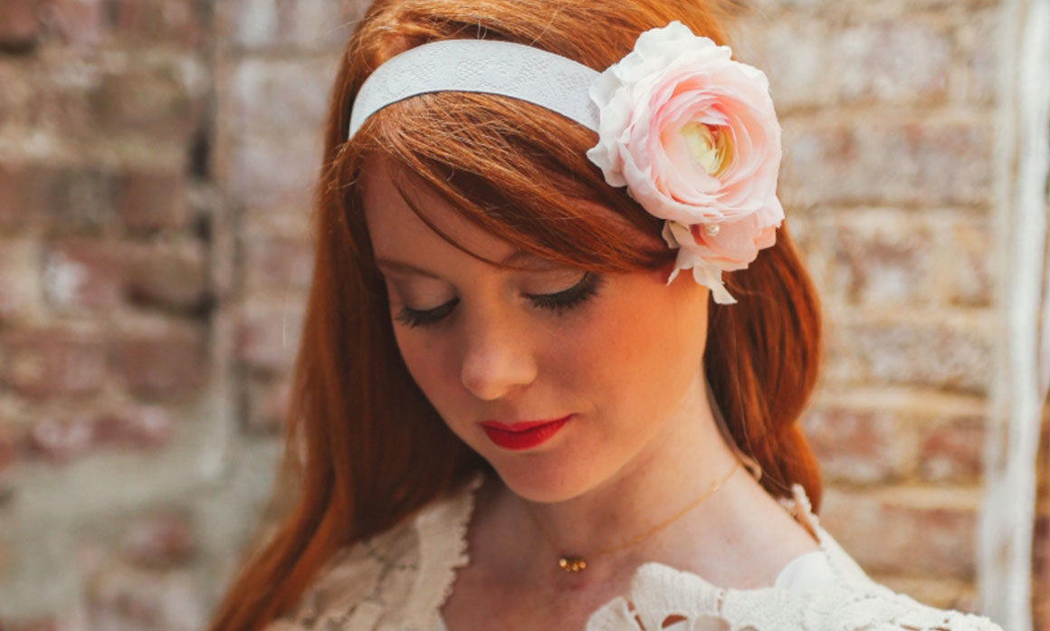 headband mariage renoncule ton poudré poudre rose blanc réalisation artisanale