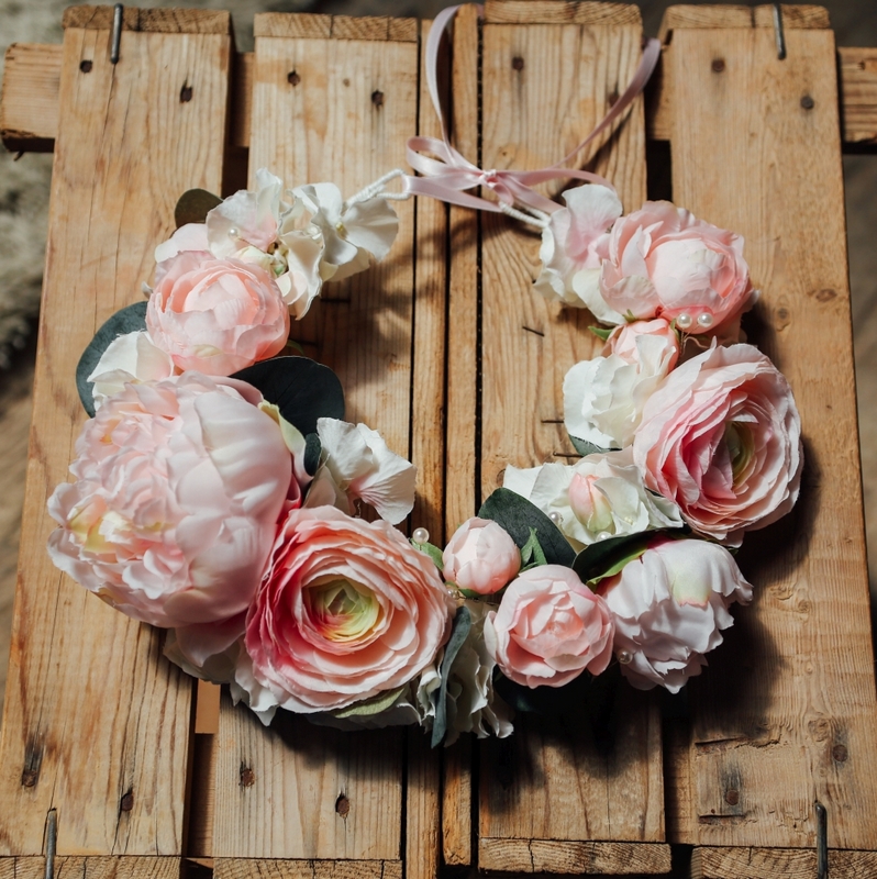 Couronne de fleurs mariage pivoine rose poudré chic | Colette Bloom