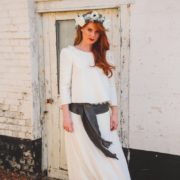 robe de mariée Orlane Herbin couronne de fleurs authenticité gris argenté
