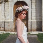 Courone couronne de fleurs mariage thème vintage bucolique rose pâle eucalyptus Mademoiselle Marie